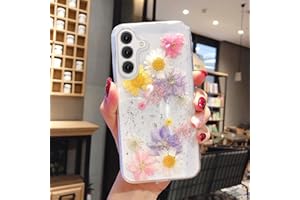 EYZUTAK Etui z suszonymi kwiatami do Samsung Galaxy A35 5G, miękkie, smukłe tworzywo TPU, przezroczyste, migoczące gwiazdy, brokatowe, silikonowe, żelowe, odporne na uderzenia, kwiaty, kolor