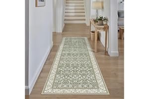 PureCozy Runner Rugs for Hallway, Washable Kitchen Entryway Low Pile Soft Vintage Area Rugs for Bedroom Living Room Office, Non Slip Floor Accent Carpet for Home Deocor, 60x180 cm, Green