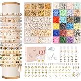 Lynnmos Beads for Making Bracelets, Kit 8000+ Pieces, Flat Heishi Beads 6 mm, 2 Boxes of Letters DIY, Creation Bracelets Neck