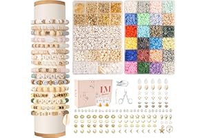 Lynnmos Clay Beads 8000 Pcs 2 Boxes Bracelet Making Kit - 24 Colors for Bracelet Making Set - Heishi Disc Beads for Jewelry Making kit with Charms and Gift Pack for Girls