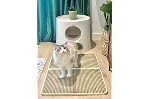 DOXIE'S Premium Cat Litter Mat, Cat Litter Box Mat Scatter Control, Waterproof Double Layer 75 x 55 cm (30’’ × 22’’) (Beige, XL)