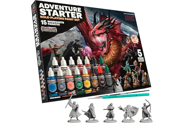 The Army Painter, GameMaster Adventure Starter Role-playing Paint Set Combo, 15 x 18ml Warpaints Fanatic Peintures Acryliques, incl. un Primer à appliquer au pinceau, 5 Miniatures et 2 Pinceaux