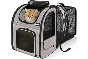 Pecute Katt- och hundbärare, bärbar expanderbar ryggsäck, andas, öppning i klar akryl, säkerhetsfickor, utdragbar rygg, mer u