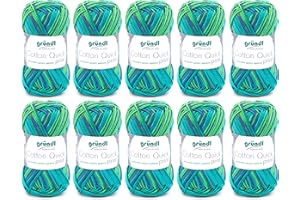 Fil à tricoter/crocheter Gründl Cotton Quick Print (fil aux couleurs joyeuses 100 % coton, certifié OEKO-TEX, 50 g / 125 m, grosseur d'aiguilles : 3 - 4, 10 x 50 g), Verde Multicolore