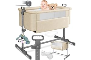 KESSER® Zustellbett Hubi 3in1 Baby Beistellbett Reisebett Babybett mit weich Matratze mit Rollen Kinderbett, 5-Fach Höhenverstellung Faltbare Seitenwand für Zuhause und Unterwegs + Spanngurt Beige
