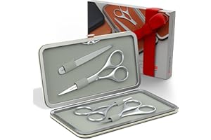 Suvorna Beard and Moustache kit with Beard Scissors for men, Moustache Scissors, Nose Scissors, Eyebrow Scissors and Tweezers for facial hair | Hairdressing scissors set and hair Scissors set. (White)