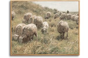 hyidecorart Quadri Vintage Soggiorno con Cornice Legno, 20x25 cm Stampe da Parete Mandria di Pecore Prato, Quadro Camera da Letto Su Tela Decorazioni Parete Desktop Arte Bagno Sala da Pranzo Bagno