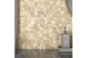 VAOVI Stick on Tiles Kitchen,Backsplash Stickers Self Adhesive Wall Tiles Metal Mosaic Tiles(10sheets,Gold)