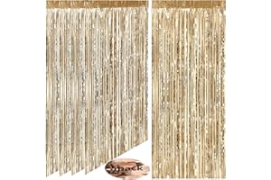 AIBAOBAO Tinsel Foil Fringe Curtains, 5 Packs Champagne Gold 3.3 x 6.6ft Metallic Streamers Backdrop Aluminum Photo Booth Props for Birthday, Wedding, Hen Do Party, Halloween Christmas, Baby Shower