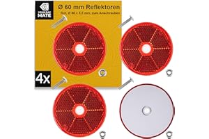 YOUR DAY MATE Reflectores para Atornillar, 4 Uds, Rojo, Ø 60 mm, Marca de E, con Tornillos M5 + Tuercas, Reflector de Seguridad de Remolque, Caravana, Poste, Captafaro, Derecho, Izquierdo, Catadioptrico Remolque