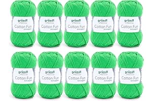 Filato per maglia/uncinetto Gründl Cotton Fun (lana per maglieria, set per uncinetto, morbido filato 100% cotone, certificato OEKO-TEX, 50 g/115 m, ferri: 3-4, 10 gomitoli da 50 g), Verde Rana