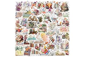 PNGIF Blumen und Bücher Aufkleber 60 Stück, Wasserfeste Aesthetic Sticker Set für Laptop Koffer Skateboard MacBook iPad Gepäck Scrapbook Lesen Sticker für Schüler und Lehrer