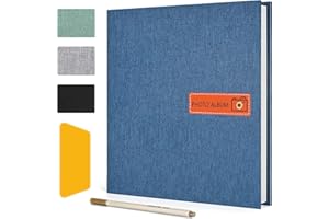 Zusentee Scrapbook Photo Albums(26 x 27 cm)40 Pages/20 Sheets, Self Adhesive DIY Memory Album Craft Paper Linen Hardcover with a Metallic Pen for Wedding Anniversary Family Albums,Dark Blue