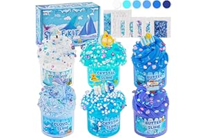 LAWOHO 6 Stück Farbverlauf Blau Slime Set enthält Fluffy Cloud Wolkenschleim, Clear Slime & Butter Schleim, Schleim Kinder Party Geschenk, Geburtstag Weihnachten Geschenk für Mädchen & Jungen(Ozeane)