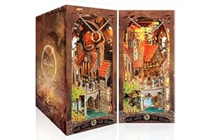 BuzzoXerex DIY Book Nook, Fermalibri in Legno 3D con Copertura Antipolvere, DIY Miniature Kit con Luce LED Manuale per Arredare le Librerie e fare Regali Creativi (Valle dei Fantasmi)