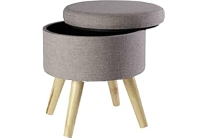 ECHTWERK Taboret Max, skrzynia do siedzenia, kostka do siedzenia, okrągła, z miejscem do przechowywania, zdejmowana pokrywa, tapicerowane siedzisko, drewniane nóżki, szary, 32 x 32 x 39 cm