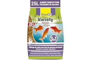 Tetra Pond Variety Sticks – Mélange Complet d’Aliments en Stick pour tous les Poissons de Bassin - Enrichis en Oligo-éléments, Vitamines essentiels, Caroténoïdes, Fibres - Ne pollue pas l’eau – 25 L