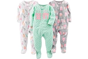 Simple Joys by Carter's Pyjama avec Pieds en Coton Ignifuge Coupe Ample Fille, Lot de 3