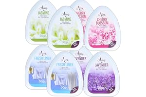 WHITE HINGE 8Pc Mini Gel Air Fresheners Value Pack Lavender, Jasmine, Cherry Blossom & Fresh Linen Fragrance Up to 28 Days of Freshness Bathroom Toilet Home Office