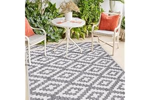 payé Outdoor Teppich Wetterfest - 160x230cm - Grau Weiß - Raute Gitter - Teppiche für Terrasse Balkon Garten Indoor