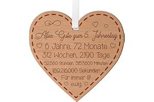 BLAZING EAGLE DESIGNS 6. Jahrestag Geschenk für Paare 6. Hochzeitstag Geschenke für ihn und sie Jubiläumsgeschenk für Ehemann 6 Jahre Jubiläum Holzherz zum Aufhängen mit Gravur Erinnerung für Ehefrau