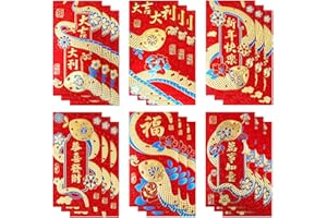BAYMETY 18pcs Chinese Red Envelopes Lucky Money Envelopes 2025 Chinese New Year Snake Year Envelope Hong Bao Red Pocket Envelope for Cash Embossed Foil Chinese Lunar Envelopes for Spring Festival Party Gifts