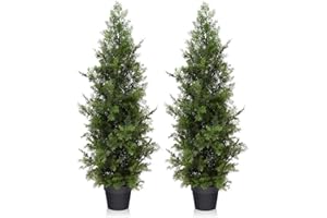 Fopamtri Piante Finte da Interno Cedro Artificiale 120cm/4Ft Pianta Artificiale Cipresso Albero Artificiale Resistente Agli UV Esterni per Soggiorno Balcone Decorazione (2 Pezzi)