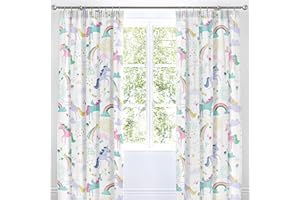 Bedlam - Unicorn Curtains - Two Panels 66 x 72 (168 x 183cm) - Rainbow & Unicorns Curtains - Girls Bedding/Bedroom Accessories