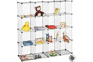 ‎RELAXDAYS Relaxdays Modułowa półka kratowa, 16 przegródek, regał kostkowy, otwarty system przechowywania, 35 x 35 cm, metalowy stojak DIY, czarny