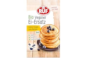 ‎RUF RUF Bio Veganer Ei-Ersatz, 100% pflanzlicher Vollei-Ersatz, Ei-Ersatz-Pulver zum Backen, Kochen, Panieren & für Desserts, entspricht 4 Eiern, 1 x 28g
