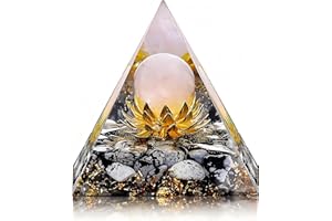 EternalOrgone Orgonit Kwiat życia Kryształ leczniczy Piramidy dla pozytywnej energii, różowy kwarc z obsydianem śniegu i szczęściem, biały kryształ, który wspiera bogactwo, dobrobyt i przyciąga sukces