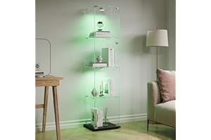 TIMORWTF vitrina de cristal con LED, armario para colección transparente, mueble de cristal con 1 puerta y cerradura, 4 estantes, salón bar, 163x40x35 cm, negro
