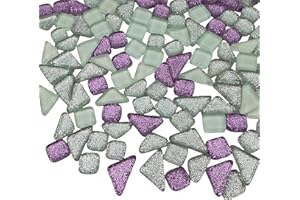 BTMIEY 500g Random Irregular Glitter Shiny Glass Mosaic Tiles for Crafts Bulk, Glass Mosaic Pieces Set for Cups Picture Frames Home Decoration DIY Art Projects (Mix Purple Gray White)