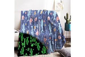 IUNTWEIE Manta para niños de 150x200cm, mundo submarino, ilumina en la oscuridad, súper suave y cálida para regalos de niños (HY-A, 150x200cm)