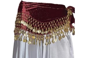 Tanzbekleidung & Accessories Bauchtanz MÜNZGÜRTEL HÜFTTUCH Belly Dance BAUCHTANZGÜRTEL HIP Scarf Karneval XXL (S - L: 155 cm, Weinrot)
