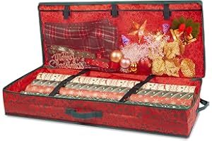 ASAB Christmas Wrapping Paper Storage Case Gift Wrap Storage Box Xmas Gift Papers Organiser With Interior Mesh Pockets Tearproof Fabric Sheet Fits 5-10 Paper Rolls Waterproof Paper Storage Box