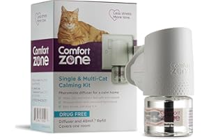 Comfort Zone Calming Pheromone Diffuser Starter Kit, for a Calm Single or Multi-Cat Home, Reduces Stress, Spraying, Scratching & Other Problematic Behaviours, 1 Diffuser & 1 Refill