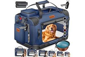 LOVPET® Caisse pour Chien Caisse de Transport pour Chien Pliable avec écuelle Sac de Transport Sac de Transport Caisse de Transport pour Animaux domestiques, Chiens et Chats, Bleu Marine, XXL