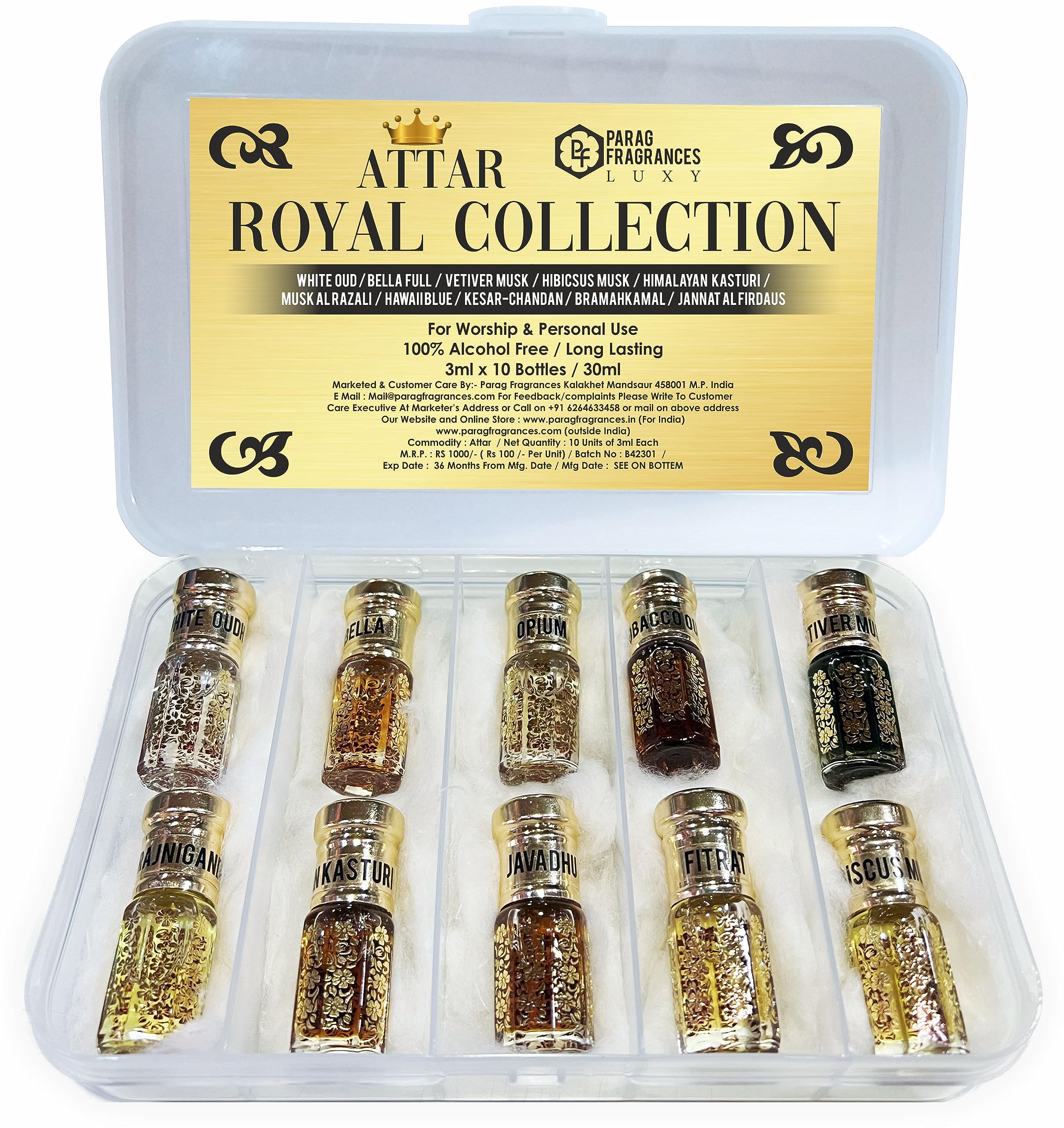 Parag Fragrances 10 in 1 Attars Pack/Best Attars Collection For Worship and Personal Use/Long Lasting Attar (Royal Collection