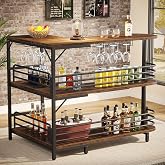 Tribesigns L-förmige Bartisch, 3 Tier Liquor Bistrotisch mit Regal Weinregal und Weingläser Halter, Industrielle Ecke Küchent
