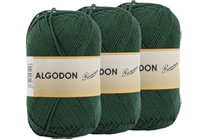 ETREXONLINE Hilo de Algodón Ovillo de Algodón 100% Perfecto para Tejer o para Ganchillo - Color Verde Botella 100gr 220metros x 3pcs