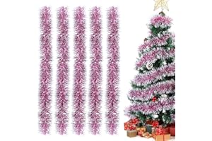 Aurasky Guirlande Noel Rose, Lot de 5 Guirlande de Noel Sapin, Guirlandes Tinsel Rose Noël, Guirlande Tinsel Métallique Scintillantes, Decoration Noel Sapin Rose