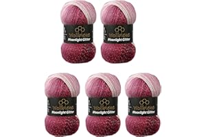 WOLLBIENE Moonlight Glitter Batik Simli, 5 gomitoli di lana da 100 g, 500 g, per lavorare a maglia e all'uncinetto, 20% lana metallizzata, lana turca sfumata (5300 bianco)