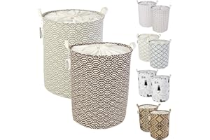 LessMo Trieuse de Rangement pour Panier à Linge avec Cordon de Serrage, Paniers à Linge Escamotables Escamotables, Lin en Coton Rond Imperméable, [2PCS, épaissi 17,7 "/ Moyen]