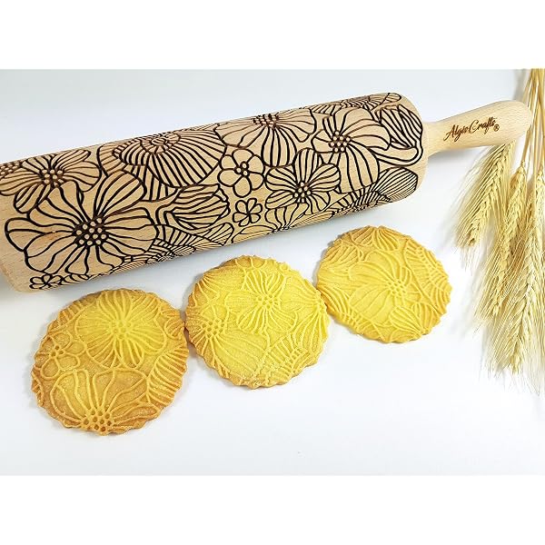 Rouleau à Pâtisserie Gravé Bois - Motif Bois - Pour Biscuits DIY - 40cm