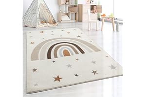 the carpet Beat Kids - Tappeto moderno per bambini, morbido, morbido, facile da pulire, con motivo arcobaleno, 160 x 220 cm