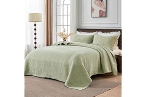 Simple&Opulence Bedspreads King Size,Ultra Soft Washed Cotton Muslin Blanket for All Season,Breathable Reversible Bedspread Coverlet Sets with 2 Pillowcases(240x260cm,Light Green)