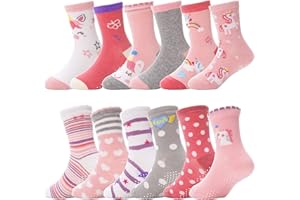 ANTSANG 12 Paare Stoppersocken Kinder Baby Mädchen Socken Anti Rutsch / Rutschfeste Socken Baumwolle Antirutschsocken für Kinder Mädchen Kleinkind