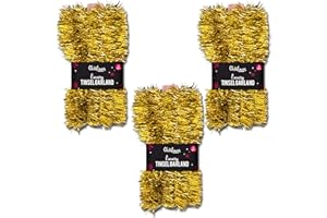 SRV Hub 3 x goldene Lametta-Girlande, Dekorationen, 15 m, Decke, Innen- und Außenbereich, hängende Metallic-Girlande, Weihnachtsbaum, dünnes Lametta für Feiertage, Partys