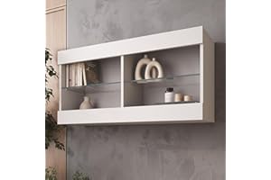 ‎KOMODEE Komodee, Hängende Vitrine Schrank Tivoli, Weiß/Weiß, Breite 100cm x Höhe 50cm x Tiefe 29cm, 2 Regalböden, für Wohnzimmer, Schlafzimmer, Eingang